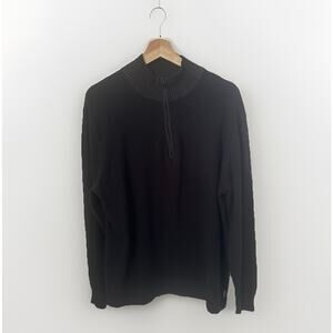 Woolrich Wool Quarter Zip Black Preppy Casual Career GORP Cabincore Sweater Lg